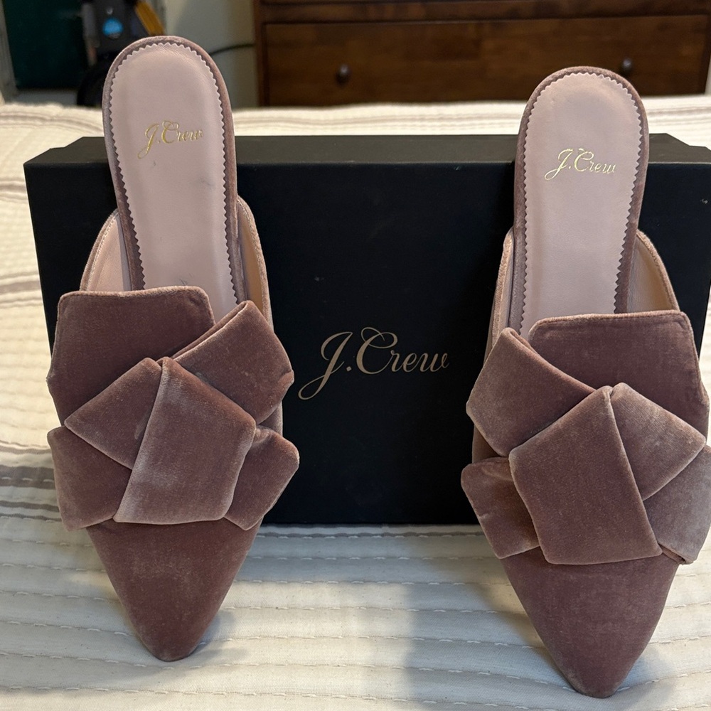 J. Crew Women's Velvet Bow Mules - Tan